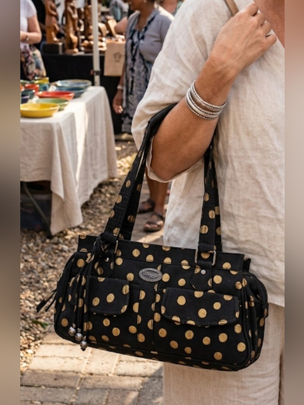 Donna Sharp Handbag Black/Gold Dot